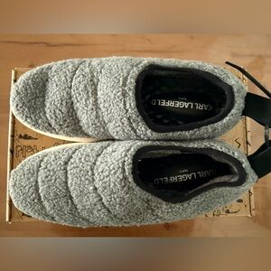 Karl Lagerfeld Faux Fur Trim Textured Gray Slip-Ons